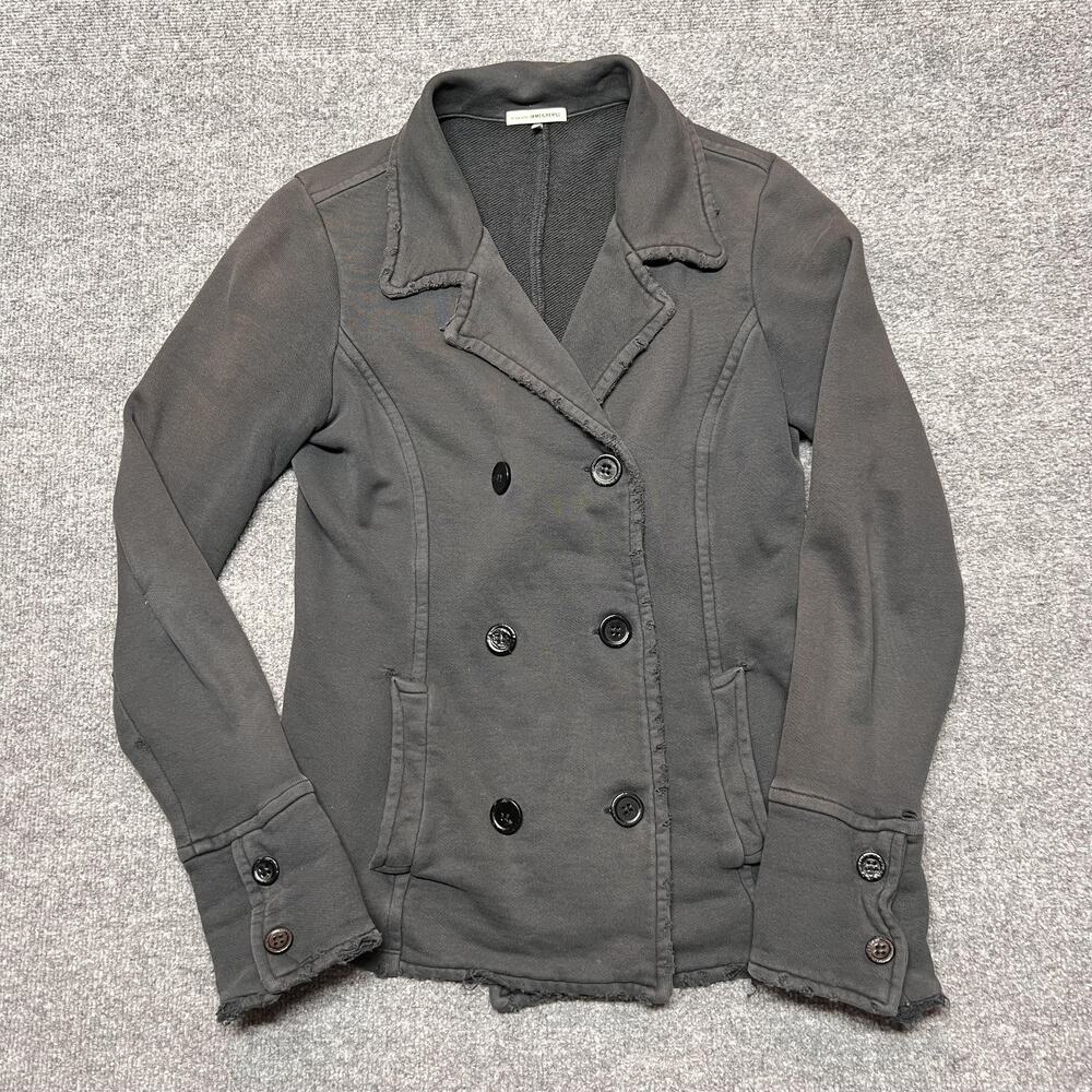 James Perse Jacket Womens 3 Gray French Terry Pea Coat Button Pockets Soft USA